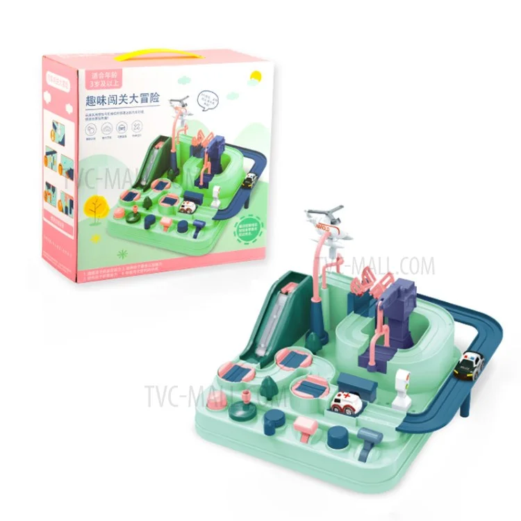 6719 Rennstrecke Auto-Abenteuer Spielzeug Stadt Rettung Vorschul-Bildungsspielzeug Fahrzeug Schienen Spielsets - Pink/Grün 
