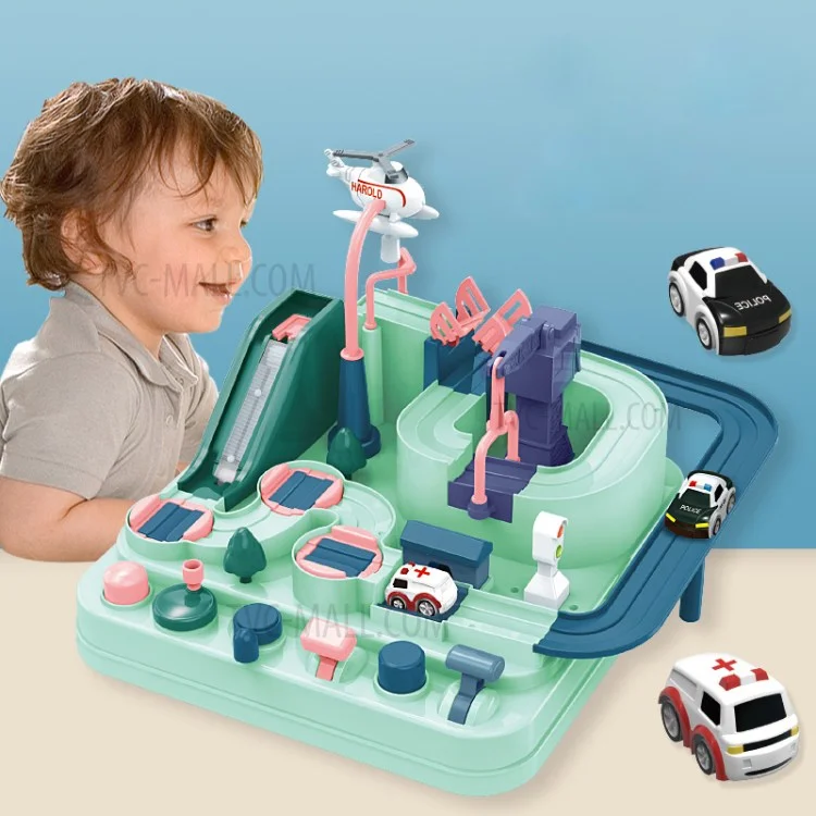 6719 Rennstrecke Auto-Abenteuer Spielzeug Stadt Rettung Vorschul-Bildungsspielzeug Fahrzeug Schienen Spielsets - Pink/Grün 