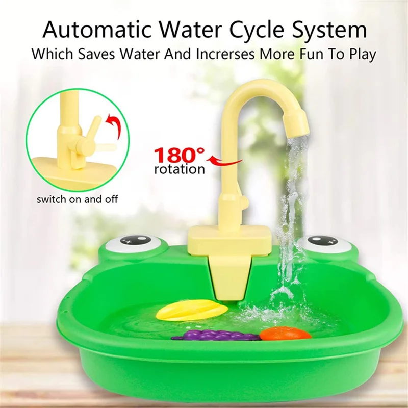890 Kitchen Sink Toys Set for Kids Automatic Water Cycle System Electric Dishwasher Pretend Toy - Green