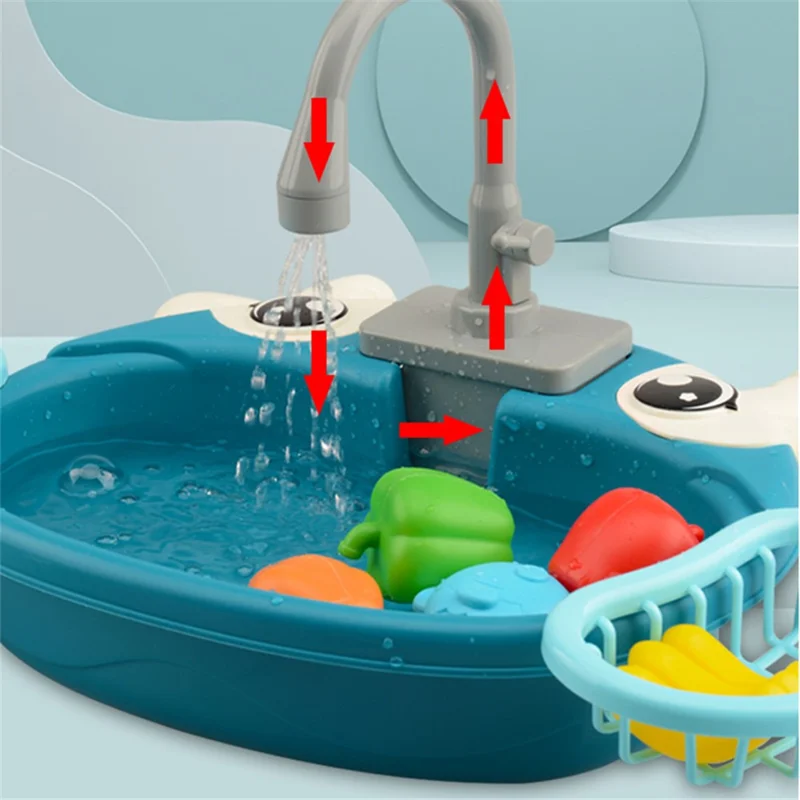 890 Kitchen Sink Toys Set for Kids Automatic Water Cycle System Electric Dishwasher Pretend Toy - Green