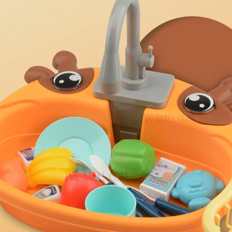 Conjunto de Brinquedos de Pia de Cozinha 890 para Crianças com Sistema de Ciclo de Água Automático e Lava-Louças Elétrico Simulado - Rosa