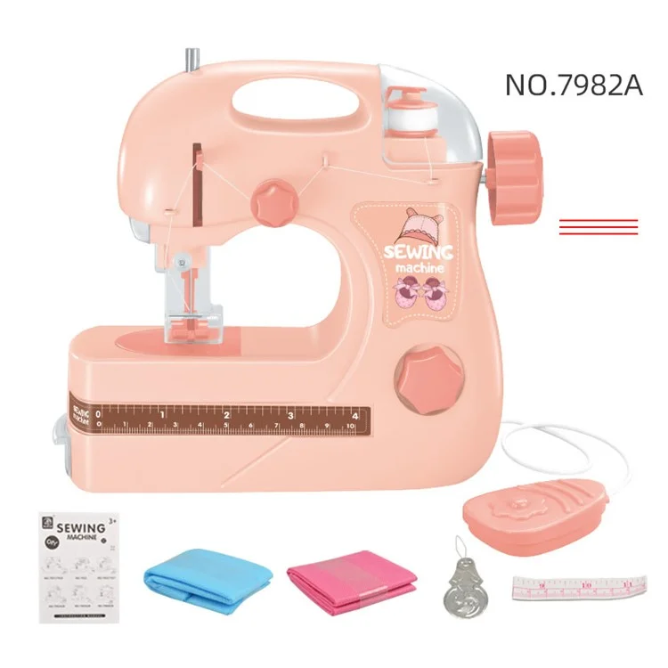7982 Electric Children Sewing Machine Toy with Lights Small Appliance Pretend Play Sewing Toy for DIY Masks Educational Toys (Size: M) - Pink