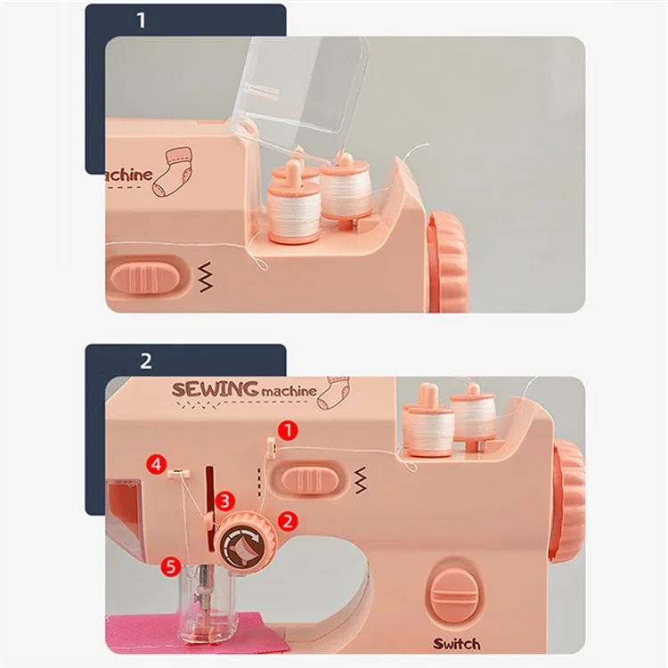 7982 Electric Children Sewing Machine Toy with Lights Small Appliance Pretend Play Sewing Toy for DIY Masks Educational Toys (Size: M) - Pink