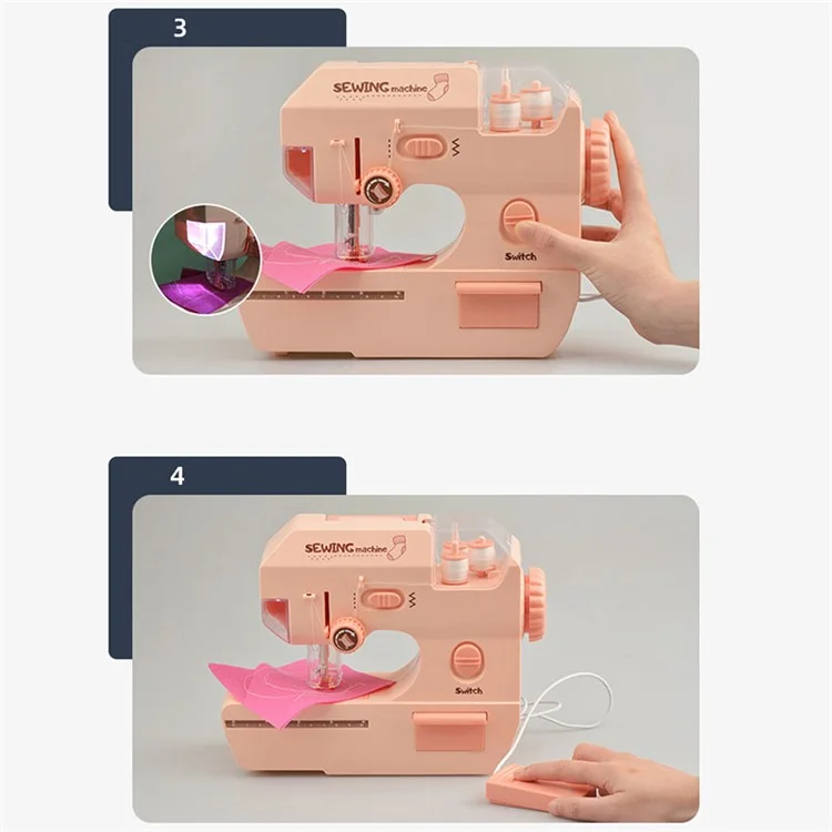 7982 Electric Children Sewing Machine Toy with Lights Small Appliance Pretend Play Sewing Toy for DIY Masks Educational Toys (Size: M) - Pink