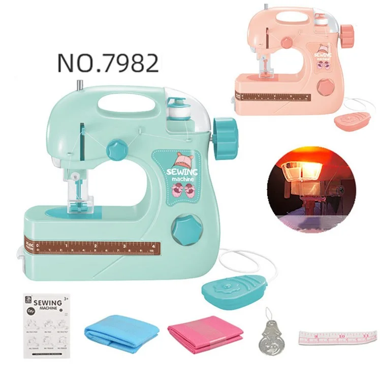 7982 Electric Children Sewing Machine Toy with Lights Small Appliance Pretend Play Sewing Toy for DIY Masks Educational Toys (Size: M) - Pink
