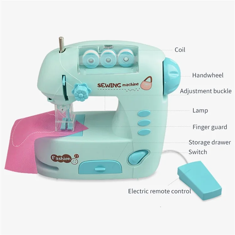 7983 Children Sewing Machine Toy Mini Pretend Play Electric Sewing Machine Toy with Lights (Size: M) - Pink