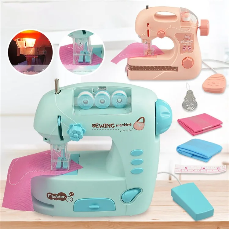 7983 Children Sewing Machine Toy Mini Pretend Play Electric Sewing Machine Toy with Lights (Size: M) - Pink