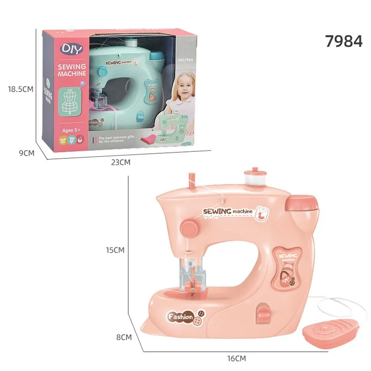7984 Miniatur-Nähmaschine Spielzeug zum Rollenspiel für Kinder Mini-Haushaltsgeräte Nähmaschinen-Spielzeug mit Licht (Größe: S) - Pink 