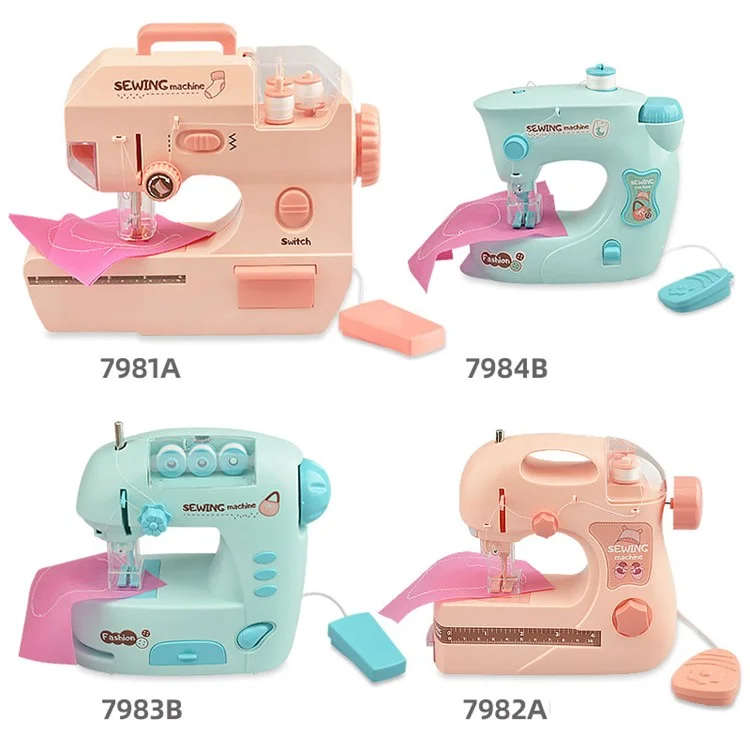 7984 Pretend Play Electric Sewing Machine Toy for Kids Mini Appliances Sewing Machine Toy with Lights (Size: S) - Pink