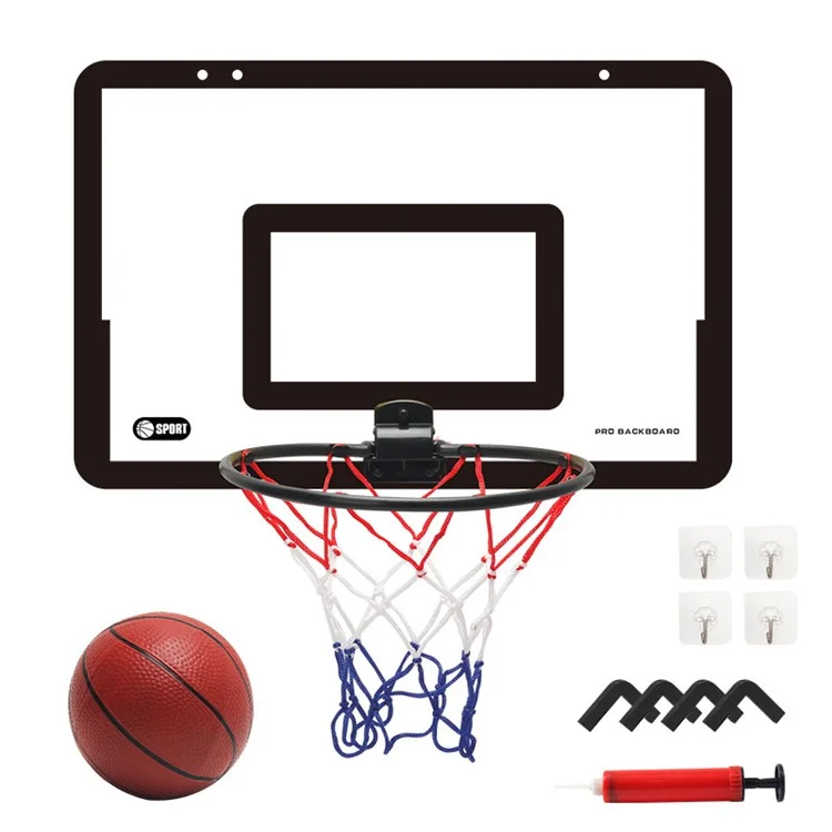 Punch-Free Plastic Basketball Hoop Set Basketball Hanger Mount Game for Kids Children Adults - Black