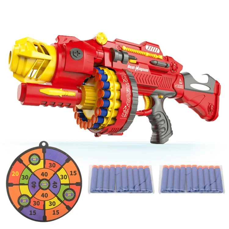 Ametralladora eléctrica manual de ráfagas Imitación de ametralladora Gatling Juguete de arma de balas suaves para niños y niños - Rojo