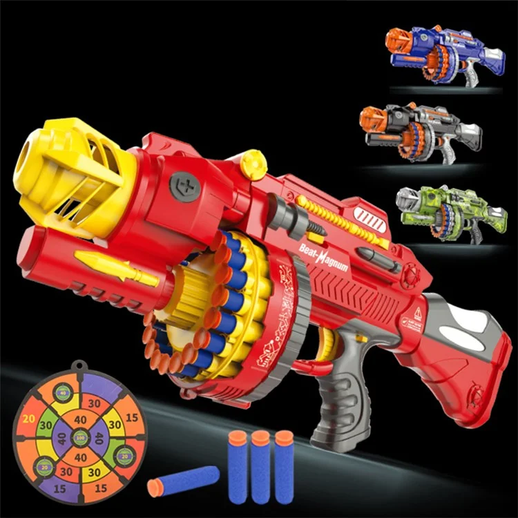 Ametralladora eléctrica manual de ráfagas Imitación de ametralladora Gatling Juguete de arma de balas suaves para niños y niños - Rojo