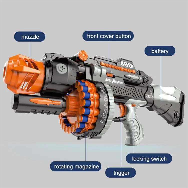 Ametralladora eléctrica manual de ráfagas Imitación de ametralladora Gatling Juguete de arma de balas suaves para niños y niños - Rojo