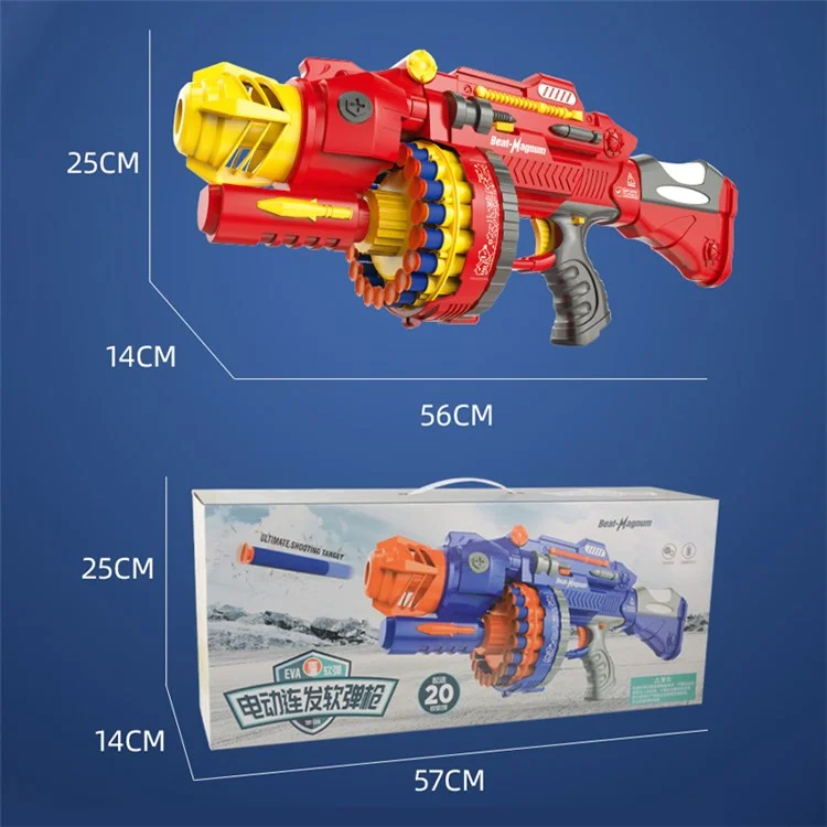 Ametralladora eléctrica manual de ráfagas Imitación de ametralladora Gatling Juguete de arma de balas suaves para niños y niños - Rojo