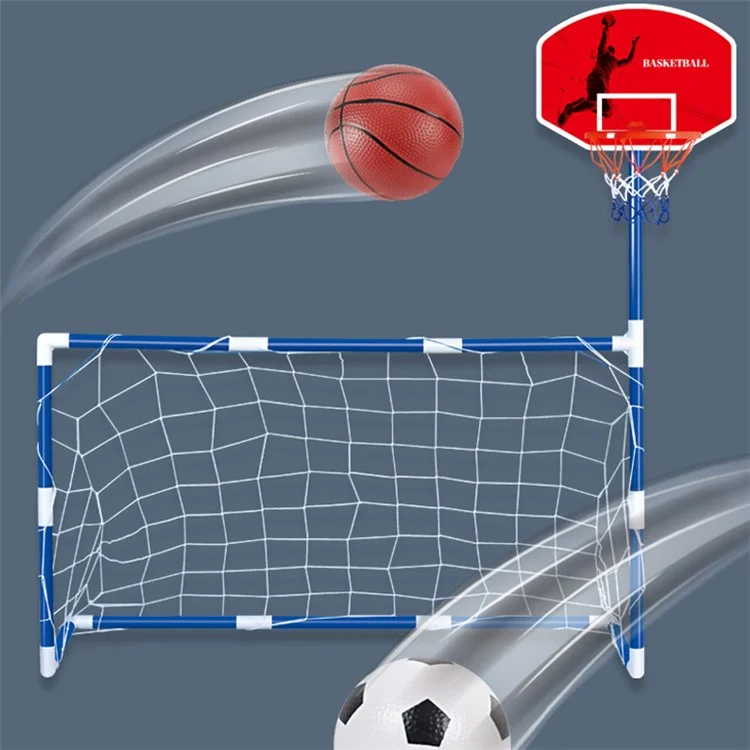 7701 2-in-1 Outdoor Sports Center Kids Toy Basketball Soccer Sports Station Indoor Arcade Game with Basketball Hoop Soccer Goal for Boys and Girls