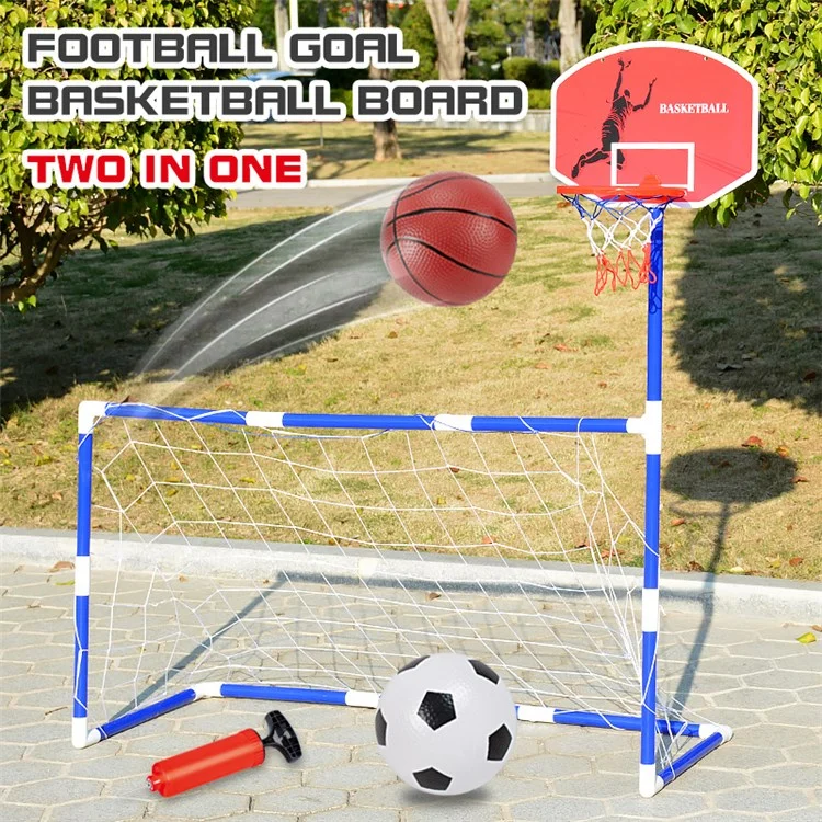 7701 2-in-1 Outdoor Sports Center Kids Toy Basketball Soccer Sports Station Indoor Arcade Game with Basketball Hoop Soccer Goal for Boys and Girls