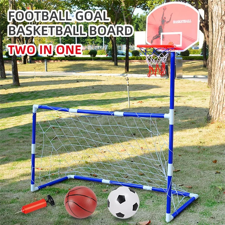 7701 2-in-1 Outdoor Sports Center Kids Toy Basketball Soccer Sports Station Indoor Arcade Game with Basketball Hoop Soccer Goal for Boys and Girls