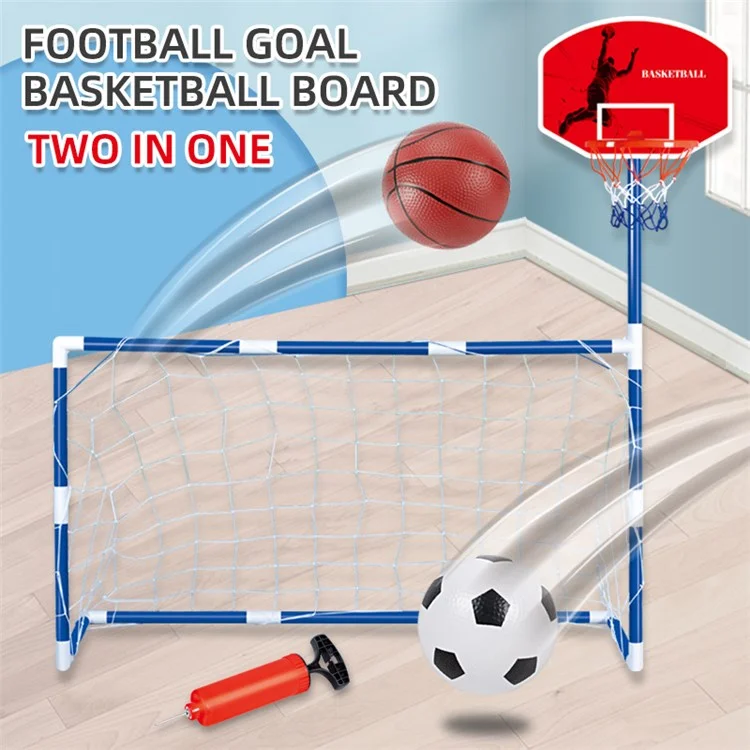 7701 2-in-1 Outdoor Sports Center Kids Toy Basketball Soccer Sports Station Indoor Arcade Game with Basketball Hoop Soccer Goal for Boys and Girls