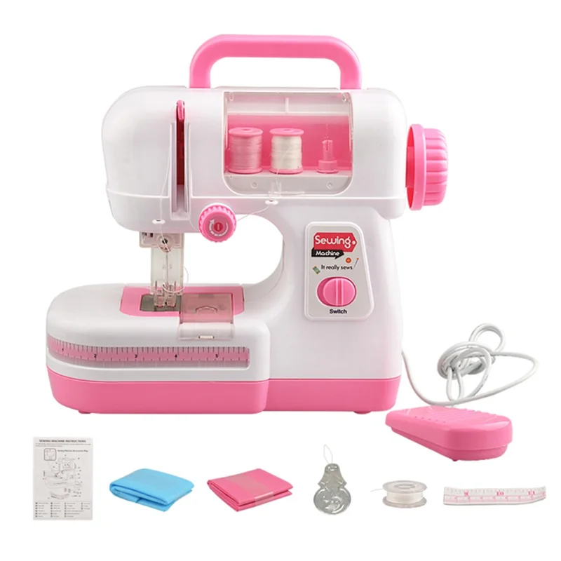 863 Mini Kid's Sewing Machine Educational Interesting Toy Portable Electric DIY Sewing Machine Small Multi-function Mending Machine for Children - Pink