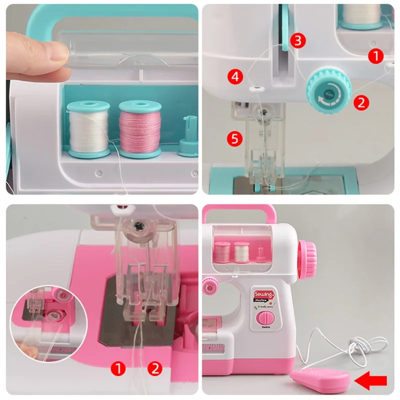 863 Mini Kid's Sewing Machine Educational Interesting Toy Portable Electric DIY Sewing Machine Small Multi-function Mending Machine for Children - Pink