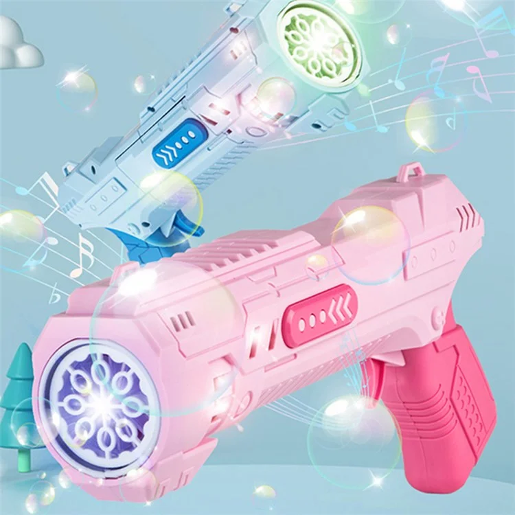 6308 Máquina de Bolhas Portátil com Criador de Bolhas de 8 Furos para Crianças, Máquina de Bolhas Automática com Efeito de Som/Luz - Rosa