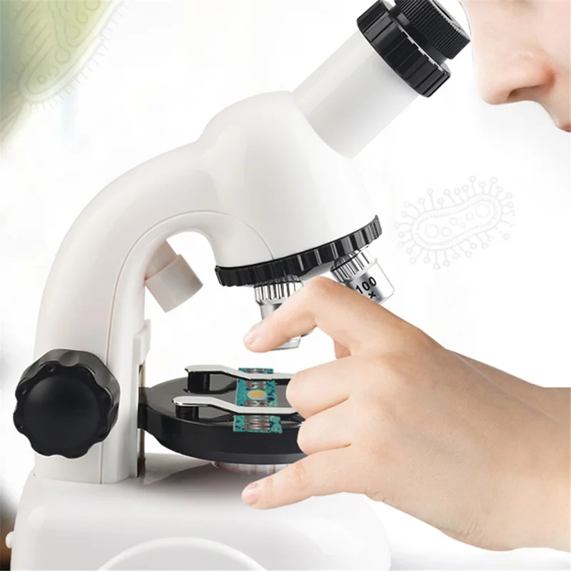 2203/2205 Children Microscope Kit 100X/400X/1200X Magnification Science Toys Microscope Slides with Specimens for Kids Students Microscope STEM Educational Toy - 2205 White