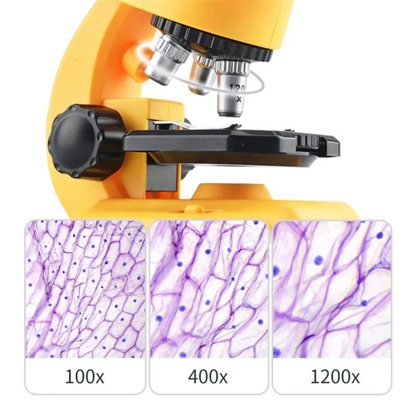 2203/2205 Children Microscope Kit 100X/400X/1200X Magnification Science Toys Microscope Slides with Specimens for Kids Students Microscope STEM Educational Toy - 2205 White