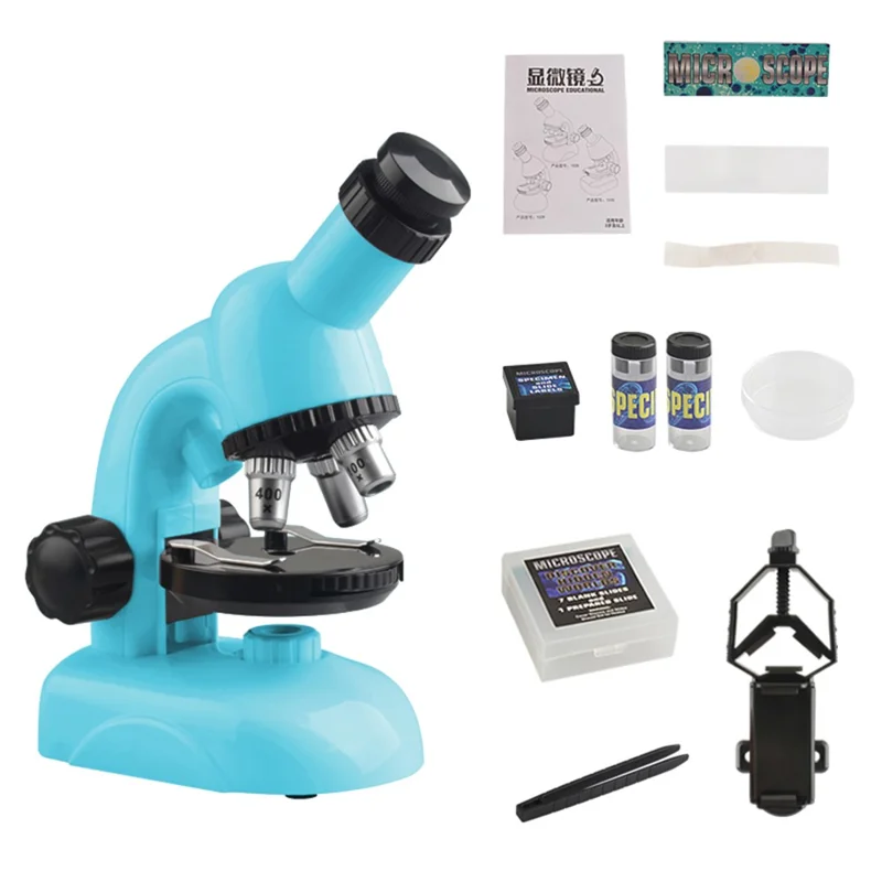 2203/2205 Children Microscope Kit 100X/400X/1200X Magnification Science Toys Microscope Slides with Specimens for Kids Students Microscope STEM Educational Toy - 2203 Blue