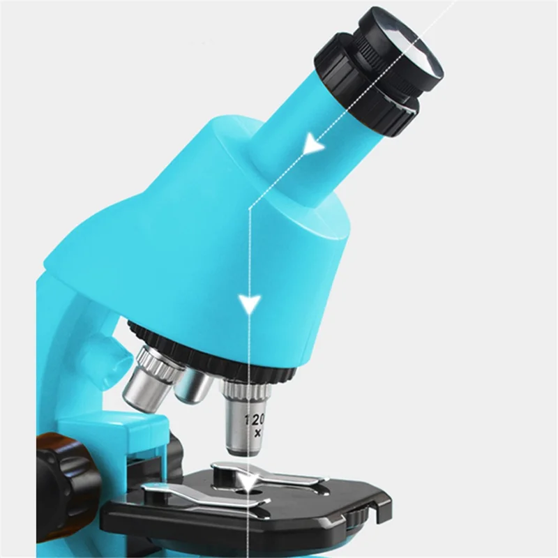 2203/2205 Children Microscope Kit 100X/400X/1200X Magnification Science Toys Microscope Slides with Specimens for Kids Students Microscope STEM Educational Toy - 2203 Blue