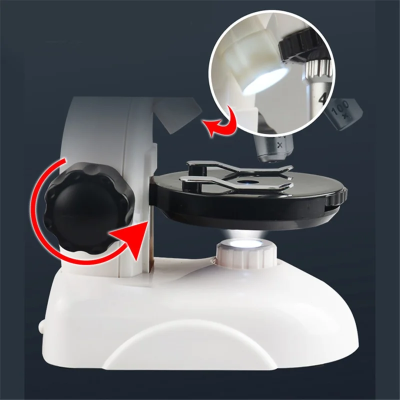 2203/2205 Children Microscope Kit 100X/400X/1200X Magnification Science Toys Microscope Slides with Specimens for Kids Students Microscope STEM Educational Toy - 2203 White