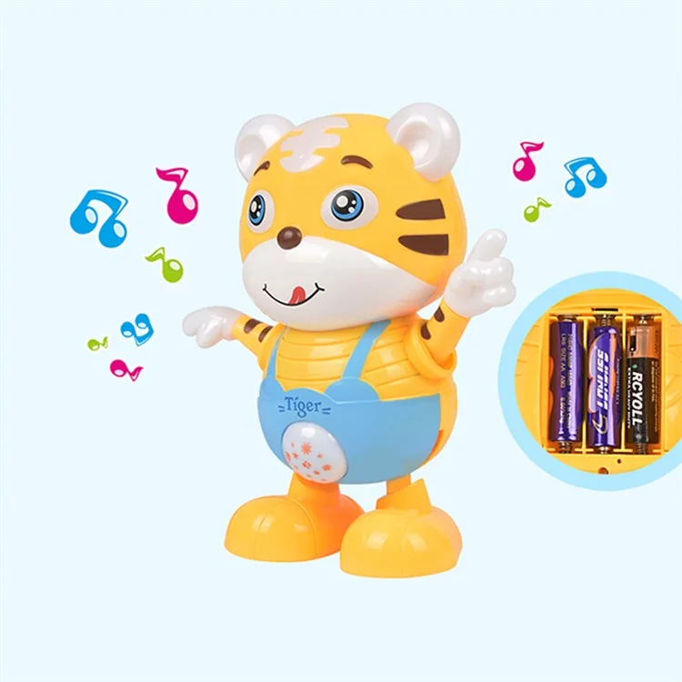 0881 Children Electric Dancing Toys Cartoon Cute Tiger Walking Robot with Light Music Fun Early Educational Toys