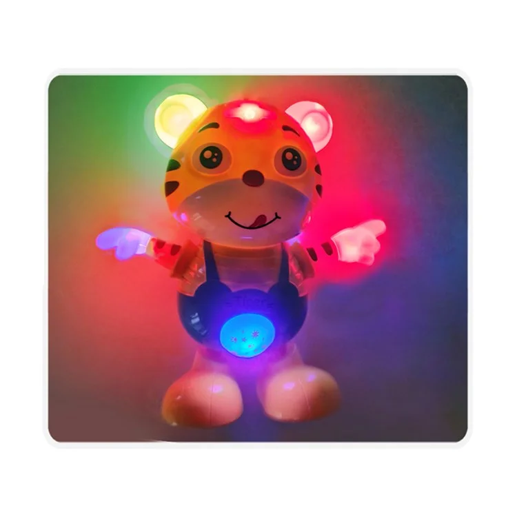 0881 Children Electric Dancing Toys Cartoon Cute Tiger Walking Robot with Light Music Fun Early Educational Toys