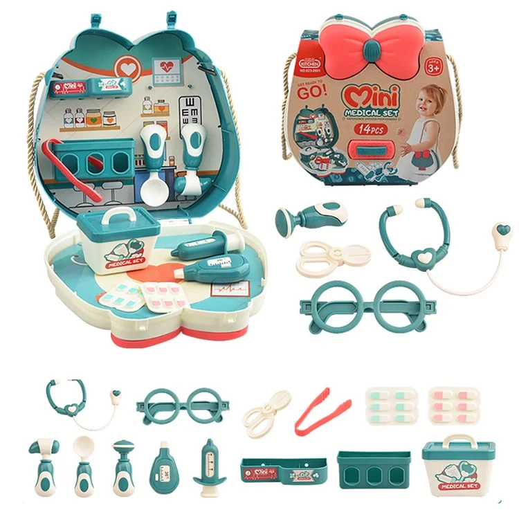 623-2001 14Pcs Simulation Doctor Medical Toy Set Portable Pretend Play Toy with Storage Case for Kids