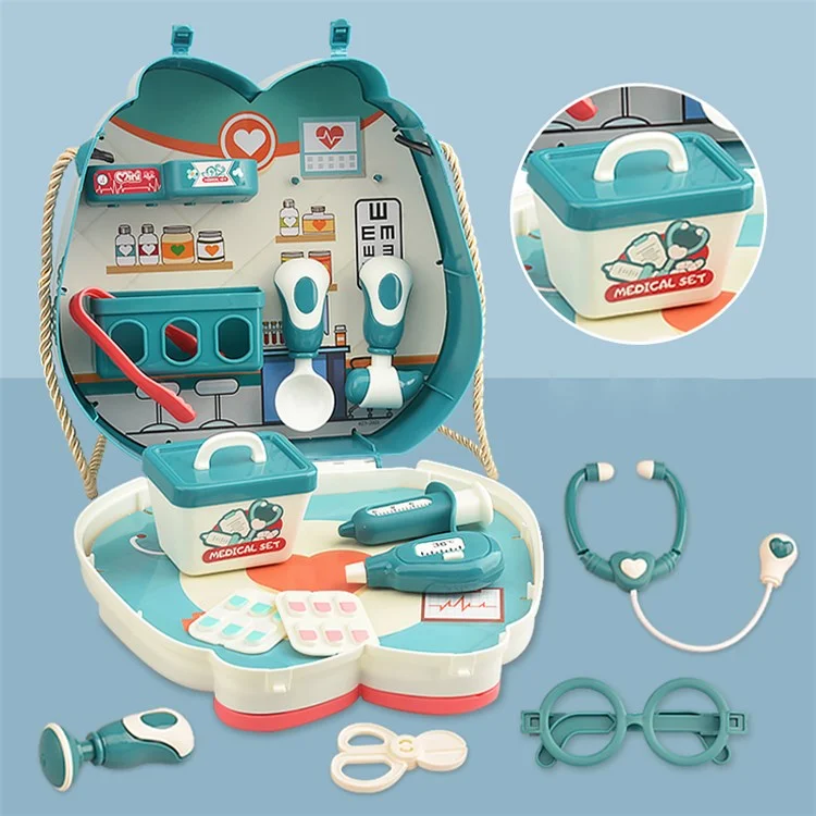 623-2001 14Pcs Simulation Doctor Medical Toy Set Portable Pretend Play Toy with Storage Case for Kids