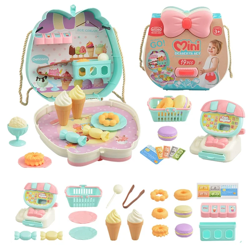 623-2001 19Pcs Simulation Ice Cream Dessert Toy Set Portable Pretend Play Toy with Storage Case for Kids