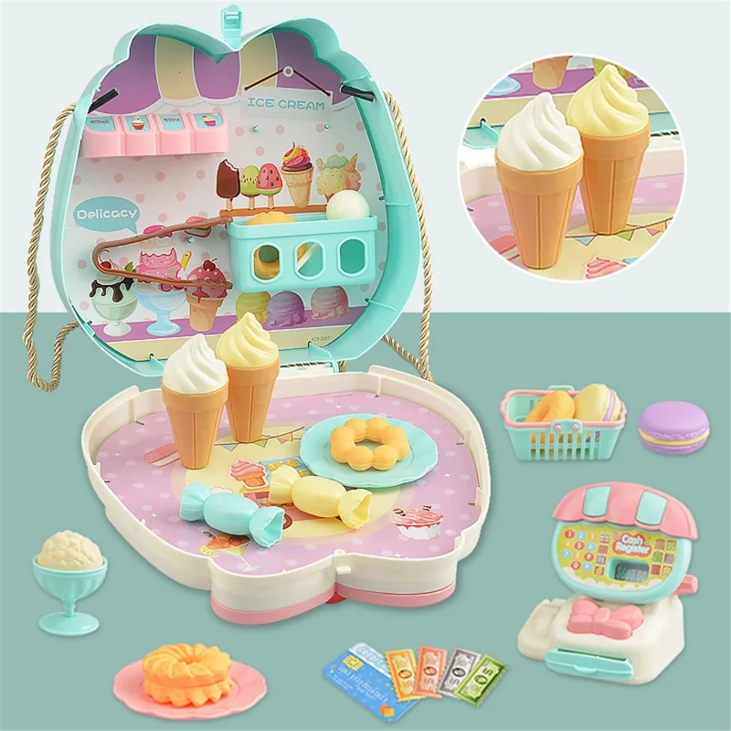 623-2001 19Pcs Simulation Ice Cream Dessert Toy Set Portable Pretend Play Toy with Storage Case for Kids