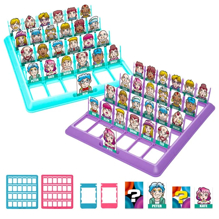 11870 Guess Who I Am Board Game Funny Character Cards Family Guessing Games Kids Educational Toy - Cyan / Purple