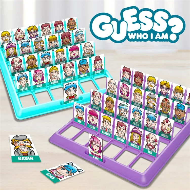 11870 Guess Who I Am Board Game Funny Character Cards Family Guessing Games Kids Educational Toy - Cyan / Purple