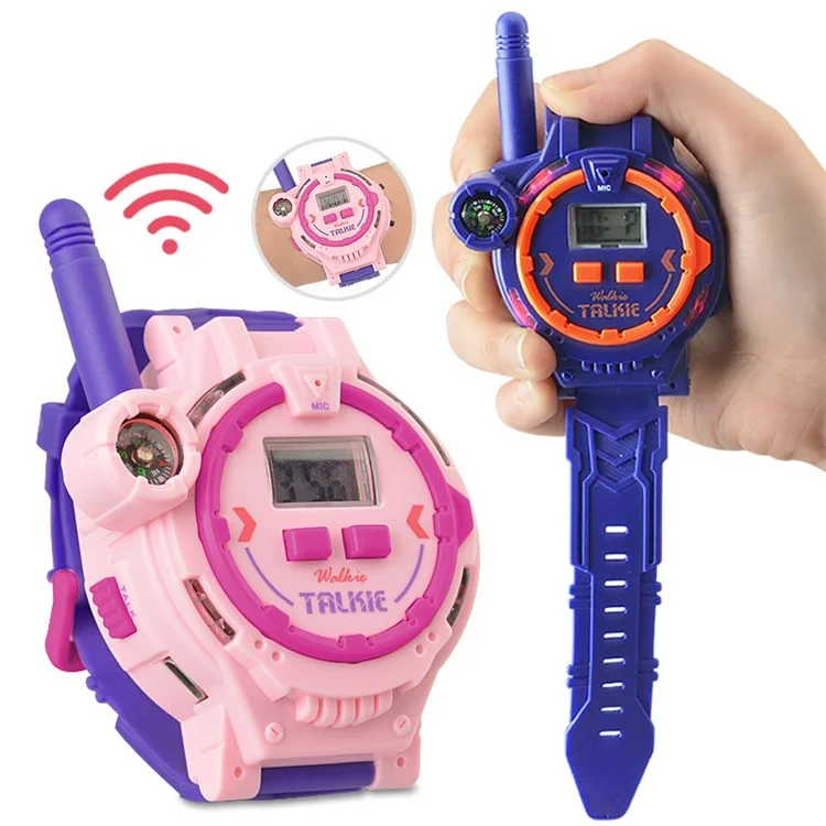 060 2 unidades Walkie Talkie de reloj Mini Alcance inalámbrico de 200 m Función de intercomunicación sin manos Linterna Brújula Juguetes Regalo de cumpleaños para niños (Diseño recargable) 