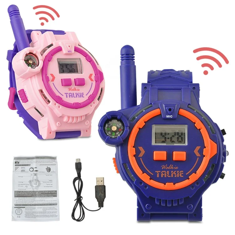 060 2 unidades Walkie Talkie de reloj Mini Alcance inalámbrico de 200 m Función de intercomunicación sin manos Linterna Brújula Juguetes Regalo de cumpleaños para niños (Diseño recargable) 