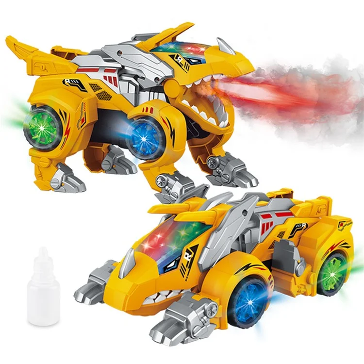 834 Enfants 2 en 1 Spray Dinosaure Électrique Triceratops Modèle de Voiture Déformation Jouet avec Lumière Musique Éducative Jouet - Jaune