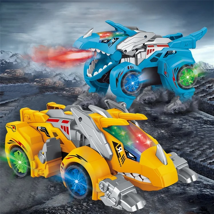 834 Enfants 2 en 1 Spray Dinosaure Électrique Triceratops Modèle de Voiture Déformation Jouet avec Lumière Musique Éducative Jouet - Jaune