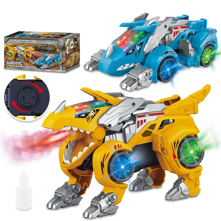 834 Enfants 2 en 1 Spray Dinosaure Électrique Triceratops Modèle de Voiture Déformation Jouet avec Lumière Musique Éducative Jouet - Jaune