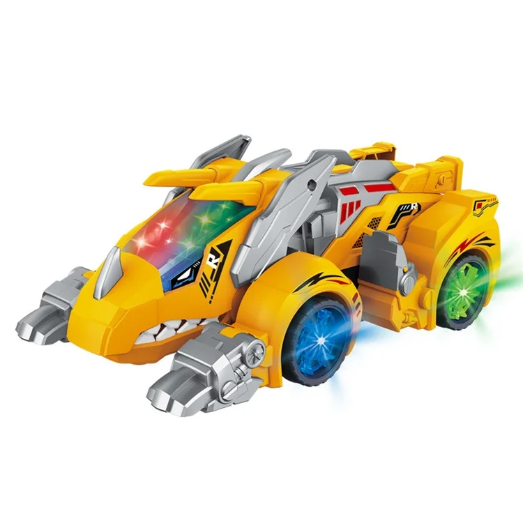 834 Enfants 2 en 1 Spray Dinosaure Électrique Triceratops Modèle de Voiture Déformation Jouet avec Lumière Musique Éducative Jouet - Jaune
