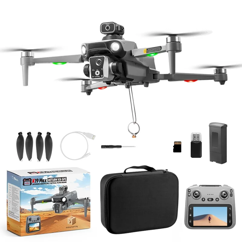 XKJ K19 Airdrop GPS Drone Dual Camera Aerial Photography Aircraft with 4.5 Inch Screen Controller