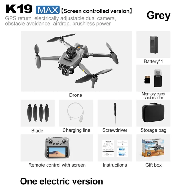 XKJ K19 Airdrop GPS Drone Dual Camera Aerial Photography Aircraft with 4.5 Inch Screen Controller