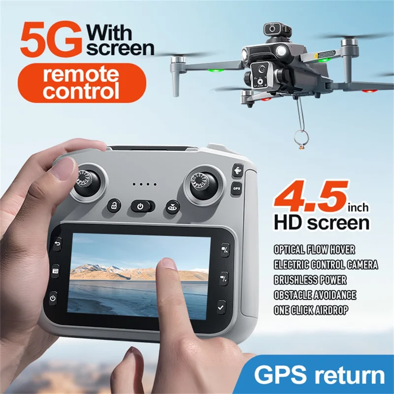 XKJ K19 Airdrop GPS Drone Dual Camera Aerial Photography Aircraft with 4.5 Inch Screen Controller