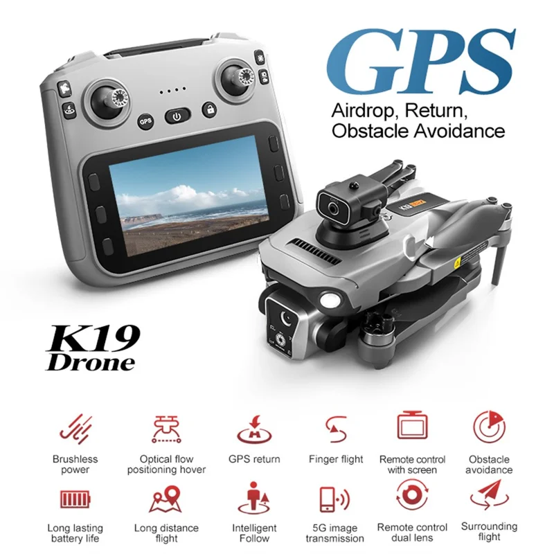 XKJ K19 Airdrop GPS Drone Dual Camera Aerial Photography Aircraft with 4.5 Inch Screen Controller