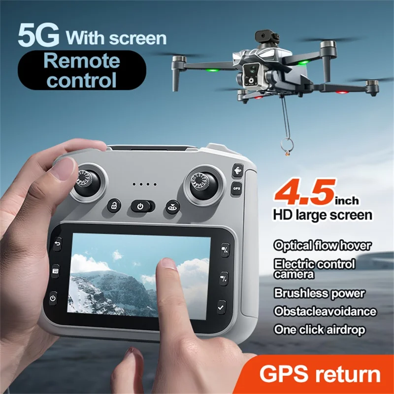 XKJ K18 MAX RC Drone with Screen Control Brushless Motors Aircraft HD Camera GPS Positioning Obstacle Avoidance Quadcopter, Single Battery