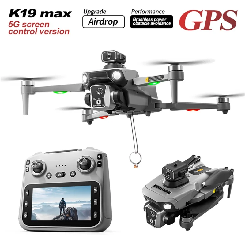 XKJ K19MAX Obstacle Avoidance Airdrop GPS Drone Dual Camera Foldable RC Quadcopter with 4.5 Inch Screen Controller